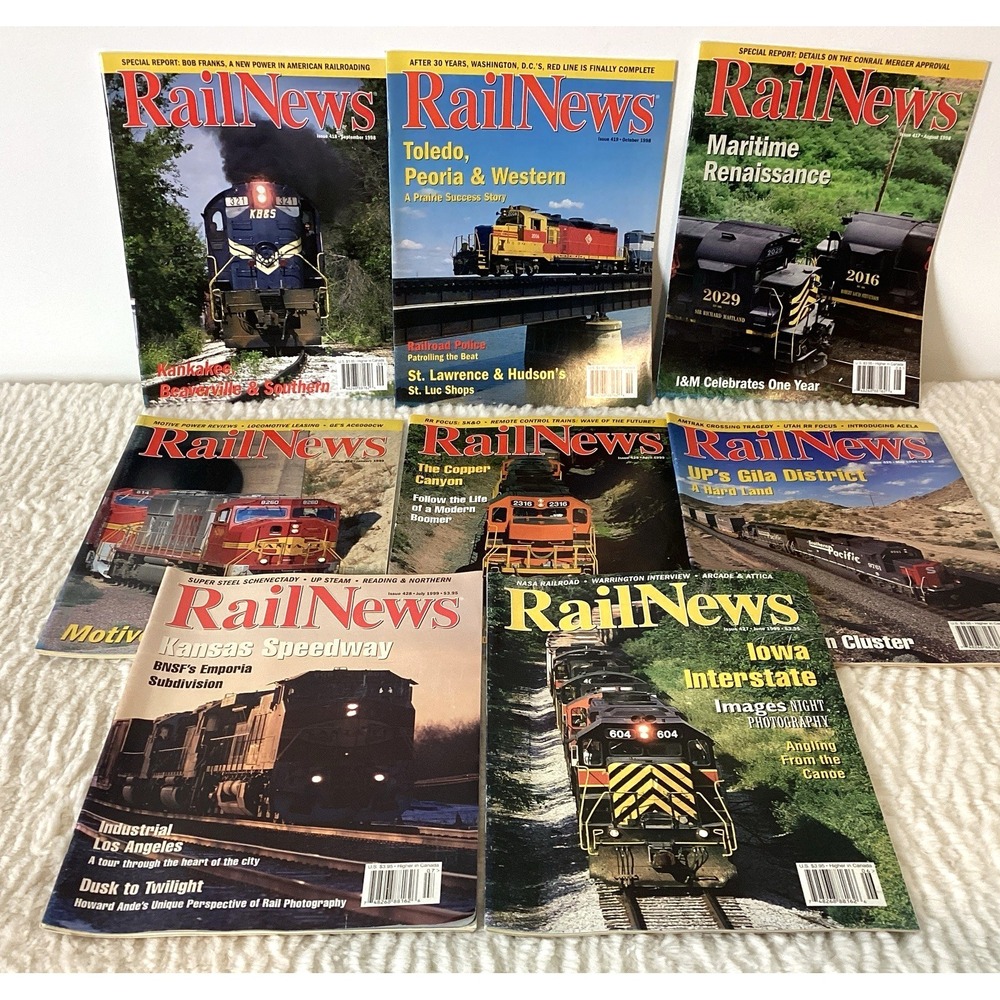 Rail News Magazine -  Lot of 8 - 1998-99 Amtrack Conrail GE Acela I&M Trains VTG